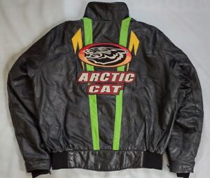 VINTAGE ARCTIC CAT FULL ZIPP SNOWMOBILE RIDING  LEATHER JACKET IN SIZE L