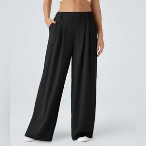 Halara Black High Waisted Wide-Leg Flowy Palazzo Linen- Feel Pants - Picture 1 of 4