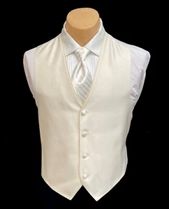 Men's Vanilla Ivory Jean Yves Sterling Tuxedo Vest & Long Tie Wedding Prom - Picture 1 of 5