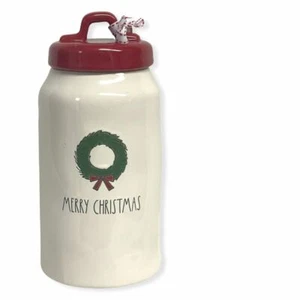 Rae Dunn MERRY CHRISTMAS Ceramic Wreath Icon Small Red Letter Canister - Picture 1 of 4