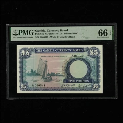 1965-70 Gambia Currency Board 5 Pounds Pick#3a PMG 66 EPQ Gem UNC - Image 1 of 4