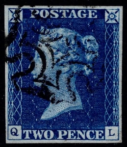 1840 2d Blue Plate 1 QL 4m Black MX Lovely Colour Very Fine Used Cat. £975.00 - Picture 1 of 1