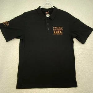 Harley Davidson 110 Anniversary Embroidered Black Large Cotton Blend Polo Shirt - Picture 1 of 11
