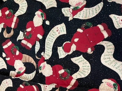 Santa Gift List Robert Kaufman Black Red Sewing Cotton Fabric Christmas 34x44 - Image 1 of 4