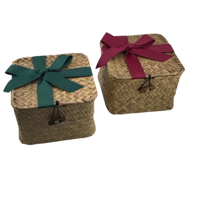 Плетеная плетеная полка для хранения водорослей корзина квадратная подарочная коробка с лентой и наполнителем - Изображение 1 из 4