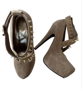 NEU super hohe Plateau-Absätze mit Stacheln hellbraun Wildlederimitat Größe 7 - Bild 1 von 9