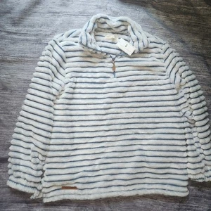 Pullover Simply Southern Luxe a Rayas Piel Sintética Cuarto Cremallera Acero Azul L - Imagen 1 de 8