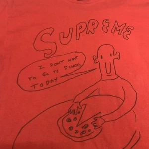 Supreme X Daniel Johnston "I Don't Want To Go To School Today" Red Medium Mens - Picture 1 of 11
