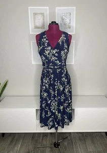 LAUREN RALPH LAUREN Black Label 6Carana Faux Wrap Midi Dress Belted Navy Floral - Picture 1 of 8