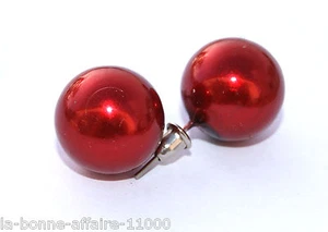 BOUCLES D'OREILLES BOULE PUCE CLOU FANTAISIE 16MM ROUGE NACRÉ - Picture 1 of 1