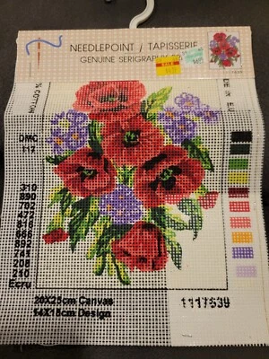 Grafitec Needlepoint Canvas Poppies & Pansies Genuine Serigraphy Print 5.5X7.1  - Image 1 of 3