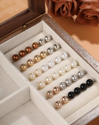 9 Paar SET-8 mm  OHRSTECKER Perlenohrringe Perlen NEUN Farben Damen Schmuck 2024 - Bild 1 von 2