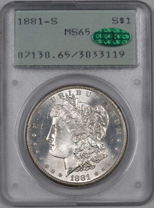 1881-S Morgan Silver Dollar Gem Rattler Holder / S$1 / PCGS MS65 *CAC* - Bild 1 von 2
