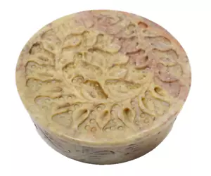 Vintage Trinket Box Detailed Round Handcarved Soap Stone - Picture 1 of 14