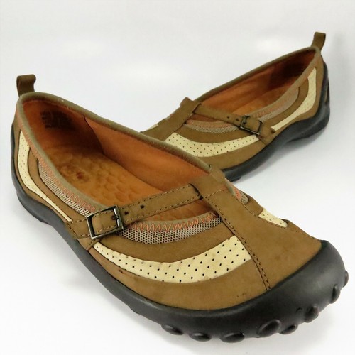 Clarks PRIVO T Strap mocassini da guida da donna taglia 6 5 M marroni in pelle e rete ballerine