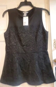 NEW H&M Black Floral Lace Sleeveless Peplum Blouse Top Size M Medium Women’s NWT - Picture 1 of 9