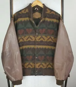 VTG WOOLRICH USA Size XL Mens Wool Leather Southwest Varsity Bomber Jacket Aztec - Picture 1 of 12