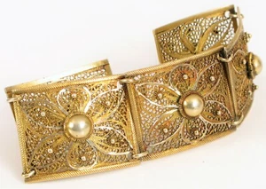 ANTIKES PORTUGIESISCHES 800 SILBER FEINES FILIGRANES BREITES GLIEDERARMBAND FLORALES MUSTER! - Bild 1 von 4