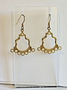 Vintage Gold Tone Metal Triangle Dangle Hook Costume Fashion Earrings - Imagen 1 de 5