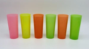 Set of 6 Vintage 16 oz Tupperware 6-1/2" Tumblers #5107 #107 Pink Orange Green - Picture 1 of 6