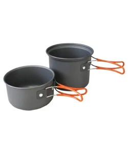 Eloxiert Aluminium Kochgeschirr Kochset Faltbar Griffe, 2 Töpfe, Packsack, Zelt - Bild 1 von 2