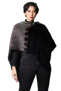 Unique Black and Gray Degrade Mink Fur Poncho - CLEARANCE - Picture 1 of 7