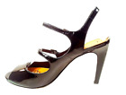 VIA SPIGA Women High Heel Size 9.5 Black Mary Jane Peep Toe Patent Leather Kinky