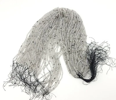 Black Rutile Faceted Quartz Round AAA Beads 3mm/4mm Full Strand 15.5" PRP558 - Image 1 of 4