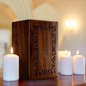 Border Engraved Rosewood Cremation Urns for Human Ashes Adult Male Female - Picture 1 of 5