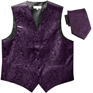 New Men's Formal Vest Tuxedo Waistcoat_necktie paisley slim fit Dark purple prom - Picture 1 of 4