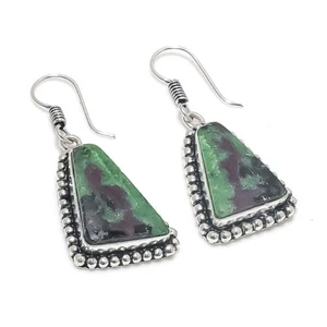 Ruby Zoisite Gemstone Handmade 925 Sterling silver Earring Size 1.50'' - Picture 1 of 1