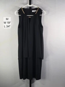 Calvin Klein Dress Womens M Black Sheath Cocktail Gold Chain Embellished LBD - Picture 1 of 8