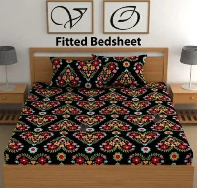 Designer Double Elastic Fitted Bedsheet  with pillow cover bedsheet code 21 - Image 1 of 3