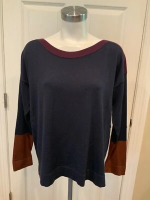 Suéter tejido fino cuello barco azul y granate Eileen Fisher, talla S Foto 1 de 4