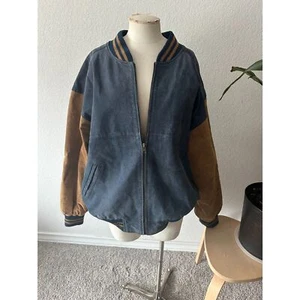 Vintage Free Country XL Suede Varsity Bomber Jacket – Brown Colorblock - Picture 1 of 4