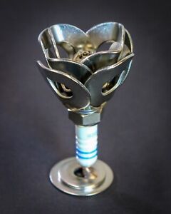 Spark Plug Flower - Scrap Metal Rose Welded Upcycled Artwork - Perfect Gift!!!