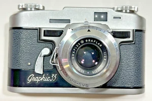 Graflex Graphic 35 VINTAGE Chrome Camera w/50mm f2.8 Lens w/Exposure Meter - Picture 1 of 20