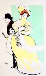 SEM, Album vert, La comtesse PETHION et son cuisinier, robe 1900, mode, boa - Imagen 1 de 2