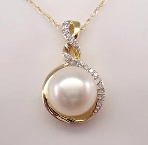 Cadena de collar colgante de diamantes y perlas de oro amarillo - Imagen 1 de 5