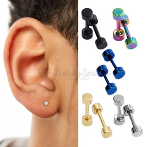 3MM Small Round Stainless Steel Black Silver Ear Plugs Men Women Stud Earrings - Picture 1 of 49