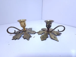 Vintage Brass Holly Candlestick Holders - Picture 1 of 11
