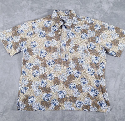 Malihini 夏威夷衬衫男式 XL 棕褐色花卉纽扣口袋套衫棉 — 第 1/4 张图片