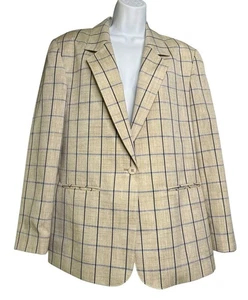 Blazer Pendleton Poli Seda Mezcla Rayón L/S Para Mujer Talla 14 Beige Azul Hecho en EE. UU. - Imagen 1 de 9
