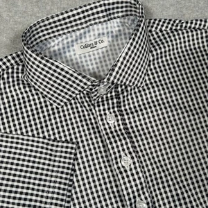 Collars & Co Poloshirt Herren M schwarz weiß Gingham Kleid Kragen Arbeit Business NEU - Bild 1 von 7