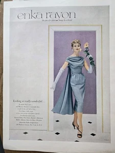 1954 Women's Enka Rayon Blue Maurice Rentner dress cape vintage Fashion ad - Picture 1 of 1