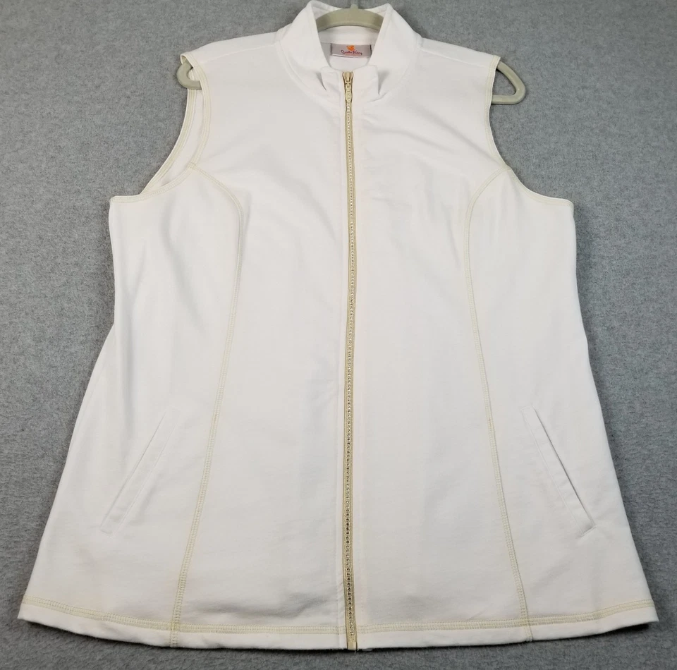 Quacker Factory Vest Women’s Large L White Sleeveless Full Zip Mock Neck Stretch - Image 1 of 4