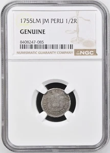 1755 Peru 1/2 Real NGC Genuine Silver Coin LM JM Ferdinand VI - Picture 1 of 8
