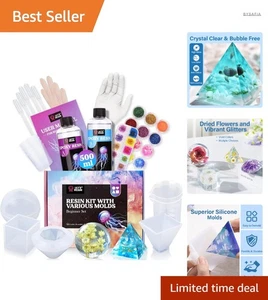 Epoxidharz Set Anfänger 500ml inkl Formen Glitzer Blumen Zubehör - Bild 1 von 12