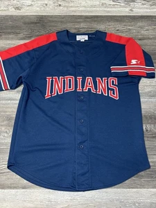Vintage 90's Starter MLB Cleveland Indians Spellout Jersey XL - Picture 1 of 7