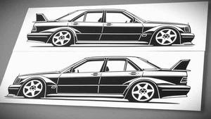 Mercedes 190E 2.5 16 EVO2 Sticker Silhouette 190E W201 Aufkleber 2x Schwarz neu - Bild 1 von 21